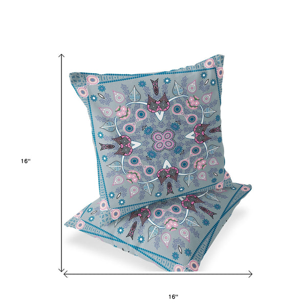 Homeroots Set Of Two 16" X 16" Gray And Pink Blown Seam Paisley Indoor Outdoor Throw Pillow  Polyester 535749