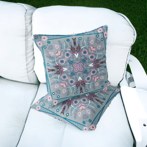 Homeroots Set Of Two 16" X 16" Gray And Pink Blown Seam Paisley Indoor Outdoor Throw Pillow  Polyester 535749