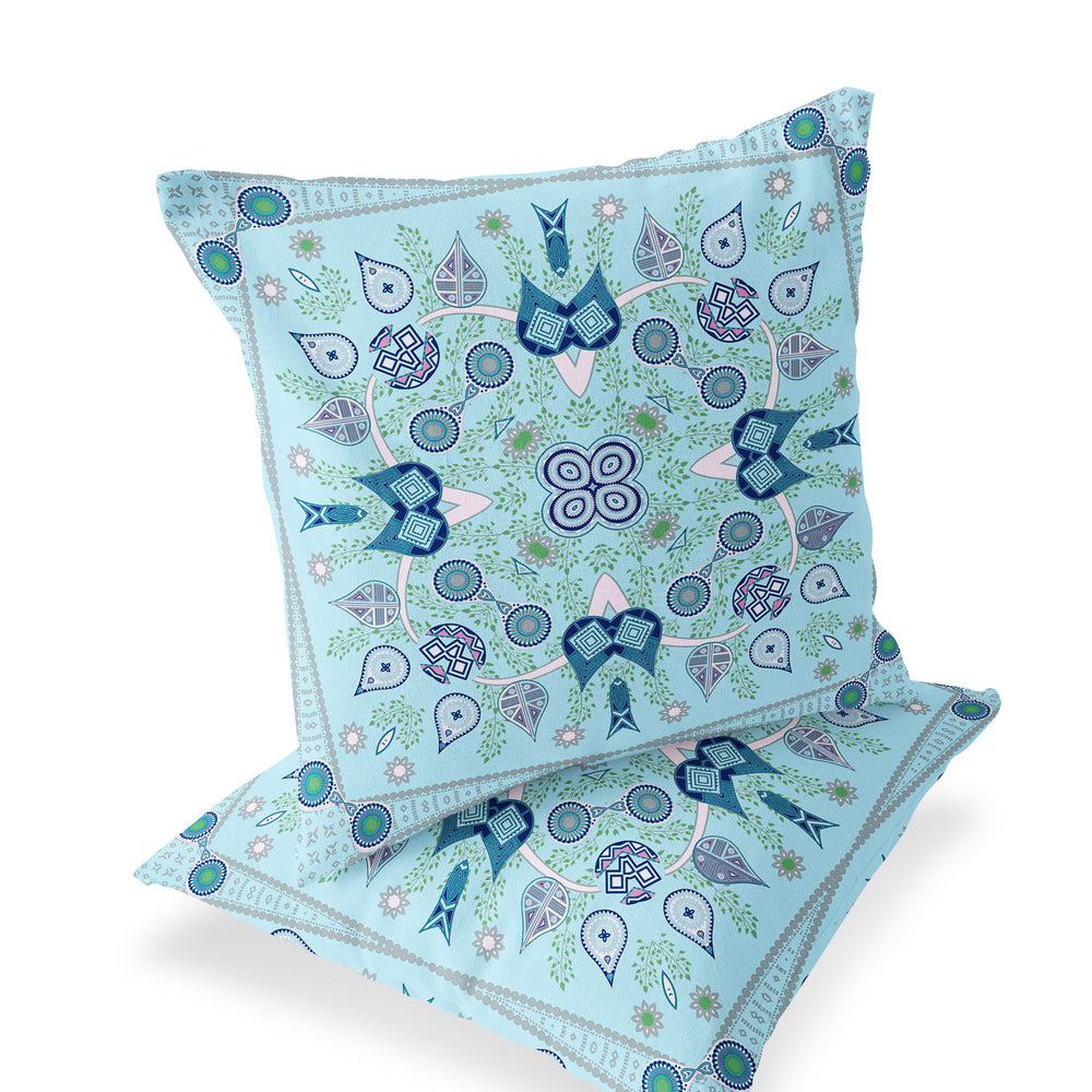 Homeroots Set Of Two 16" X 16" Blue And White Blown Seam Paisley Indoor Outdoor Throw Pillow  Polyester 535750