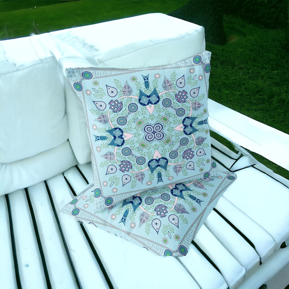 Homeroots Set Of Two 16" X 16" Blue And White Blown Seam Paisley Indoor Outdoor Throw Pillow  Polyester 535750