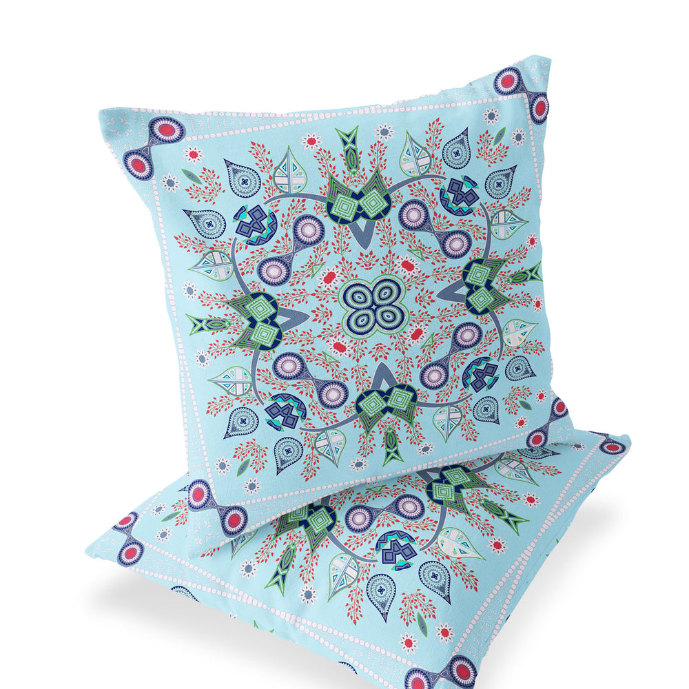 Homeroots Set Of Two 16" X 16" Blue And Green Blown Seam Paisley Indoor Outdoor Throw Pillow  Polyester 535751