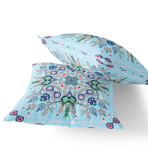 Homeroots Set Of Two 16" X 16" Blue And Green Blown Seam Paisley Indoor Outdoor Throw Pillow  Polyester 535751