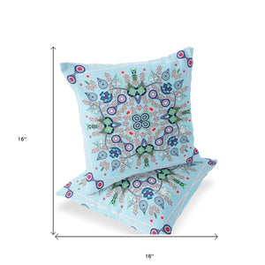 Homeroots Set Of Two 16" X 16" Blue And Green Blown Seam Paisley Indoor Outdoor Throw Pillow  Polyester 535751