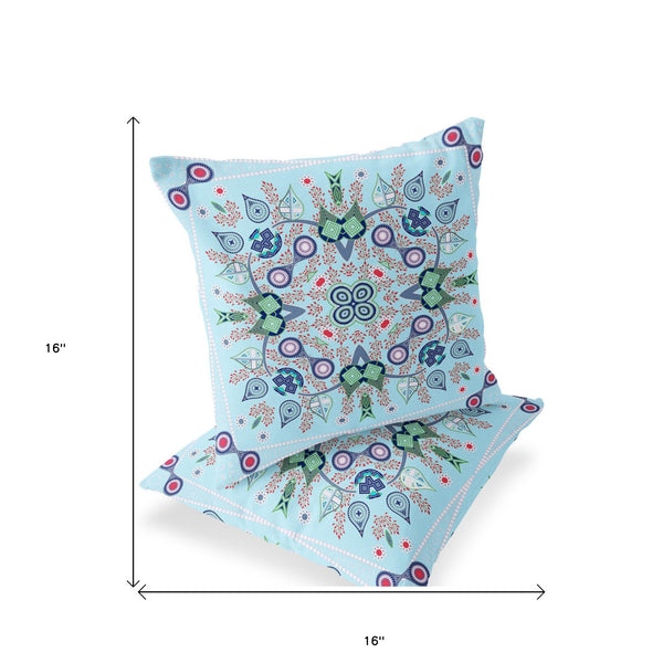 Homeroots Set Of Two 16" X 16" Blue And Green Blown Seam Paisley Indoor Outdoor Throw Pillow  Polyester 535751