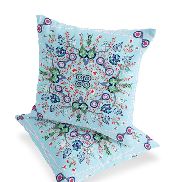 Homeroots Set Of Two 16" X 16" Blue And Green Blown Seam Paisley Indoor Outdoor Throw Pillow  Polyester 535751