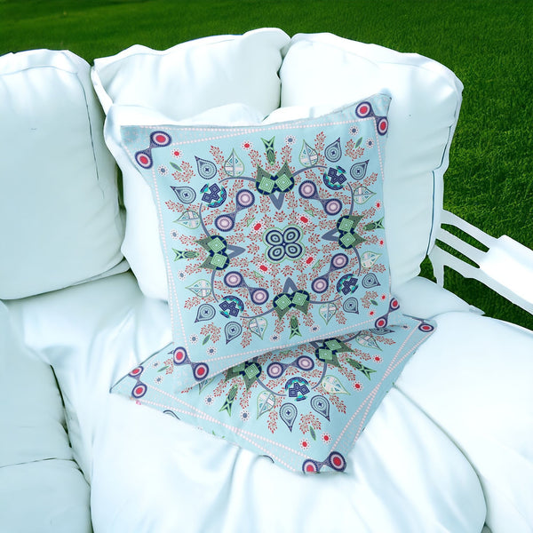 Homeroots Set Of Two 16" X 16" Blue And Green Blown Seam Paisley Indoor Outdoor Throw Pillow  Polyester 535751