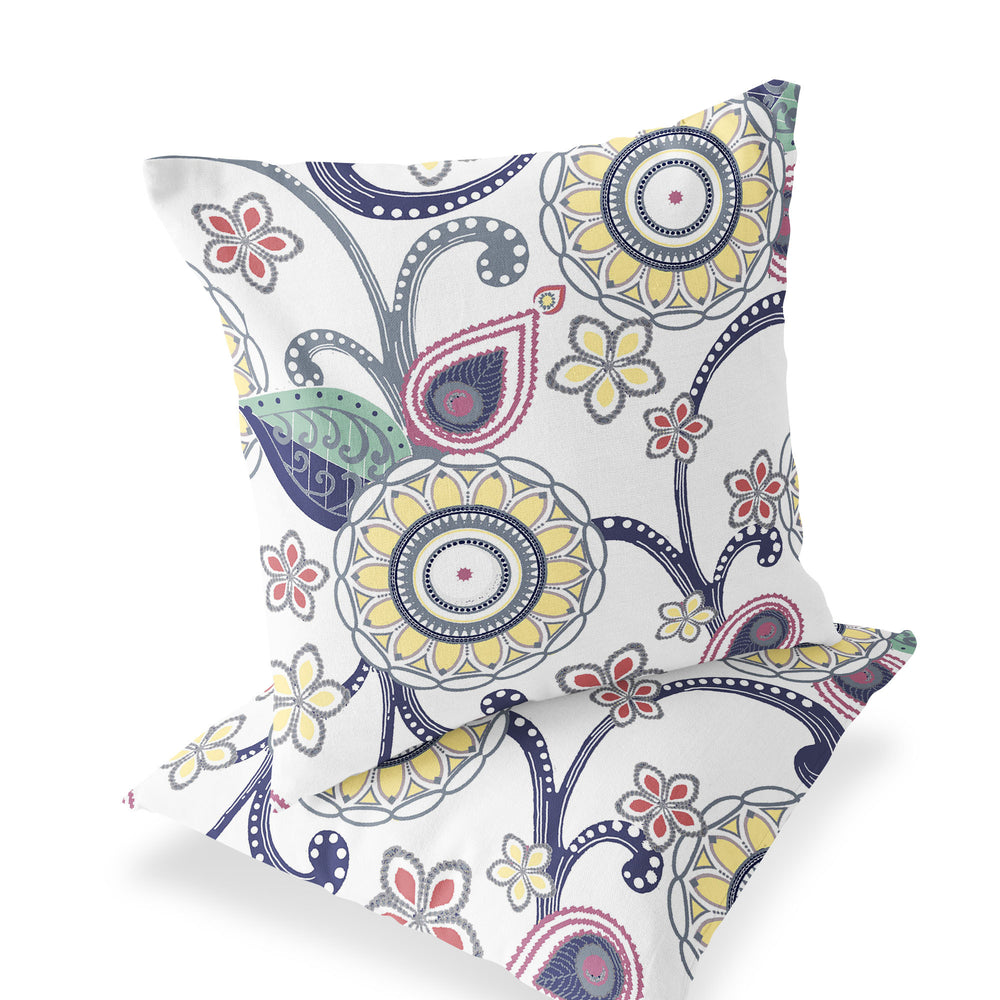 Homeroots Set Of Two 16" X 16" Yellow And White Blown Seam Floral Indoor Outdoor Throw Pillow  Polyester 535752