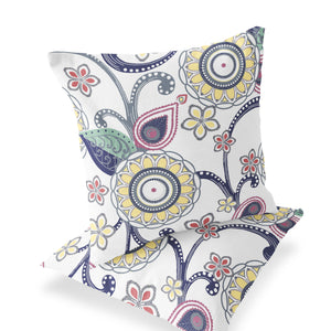 Homeroots Set Of Two 16" X 16" Yellow And White Blown Seam Floral Indoor Outdoor Throw Pillow  Polyester 535752