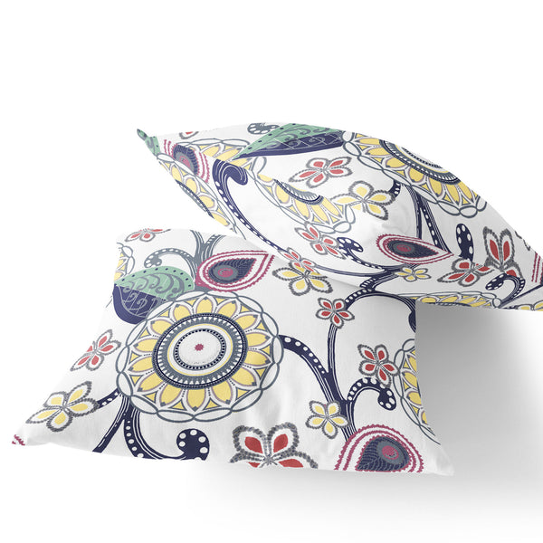 Homeroots Set Of Two 16" X 16" Yellow And White Blown Seam Floral Indoor Outdoor Throw Pillow  Polyester 535752