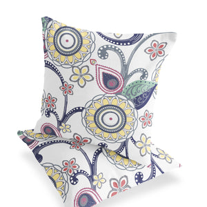 Homeroots Set Of Two 16" X 16" Yellow And White Blown Seam Floral Indoor Outdoor Throw Pillow  Polyester 535752