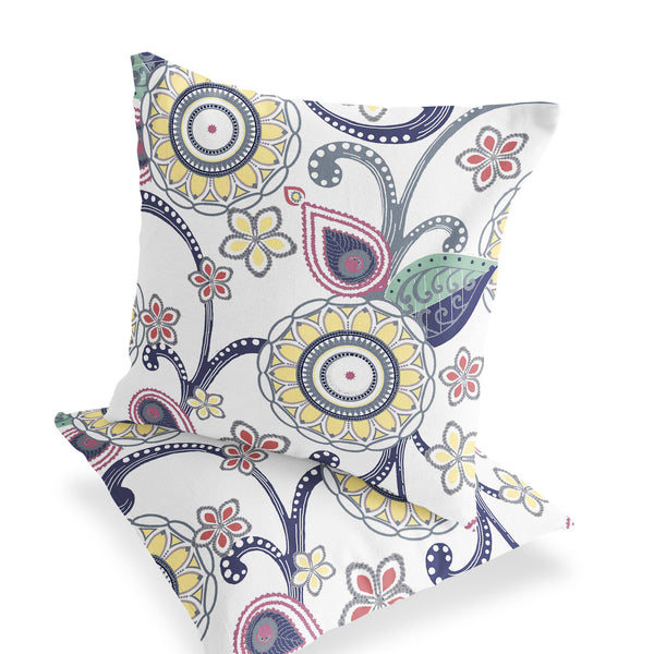 Homeroots Set Of Two 16" X 16" Yellow And White Blown Seam Floral Indoor Outdoor Throw Pillow  Polyester 535752