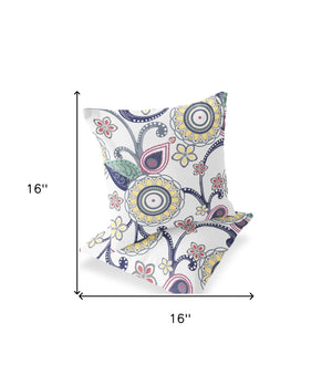 Homeroots Set Of Two 16" X 16" Yellow And White Blown Seam Floral Indoor Outdoor Throw Pillow  Polyester 535752