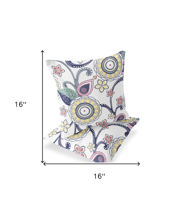 Homeroots Set Of Two 16" X 16" Yellow And White Blown Seam Floral Indoor Outdoor Throw Pillow  Polyester 535752