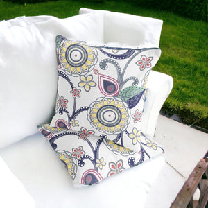 Homeroots Set Of Two 16" X 16" Yellow And White Blown Seam Floral Indoor Outdoor Throw Pillow  Polyester 535752