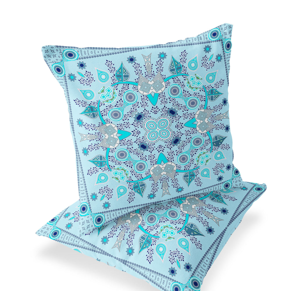 Homeroots Set Of Two 16" X 16" Blue And Gray Blown Seam Paisley Indoor Outdoor Throw Pillow  Polyester 535753