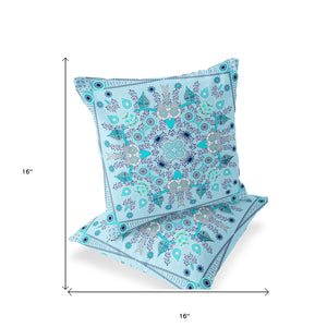Homeroots Set Of Two 16" X 16" Blue And Gray Blown Seam Paisley Indoor Outdoor Throw Pillow  Polyester 535753