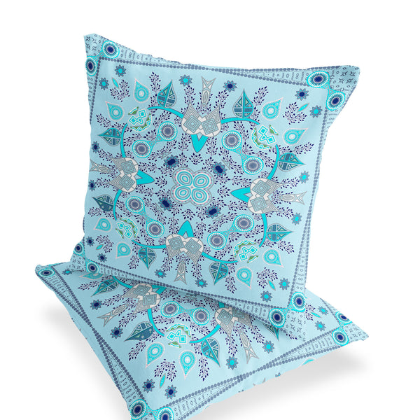 Homeroots Set Of Two 16" X 16" Blue And Gray Blown Seam Paisley Indoor Outdoor Throw Pillow  Polyester 535753