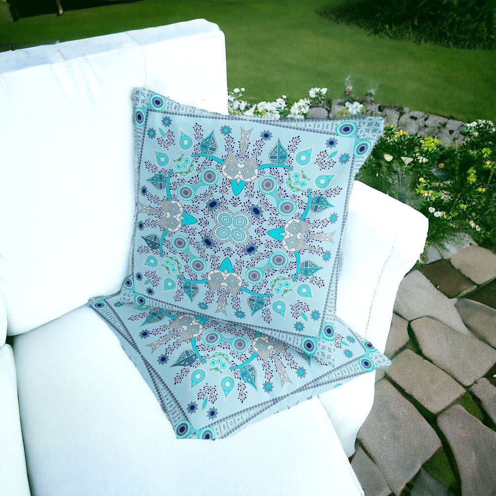 Homeroots Set Of Two 16" X 16" Blue And Gray Blown Seam Paisley Indoor Outdoor Throw Pillow  Polyester 535753