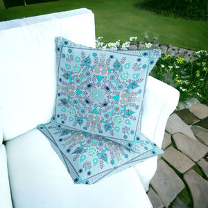 Homeroots Set Of Two 16" X 16" Blue And Gray Blown Seam Paisley Indoor Outdoor Throw Pillow  Polyester 535753