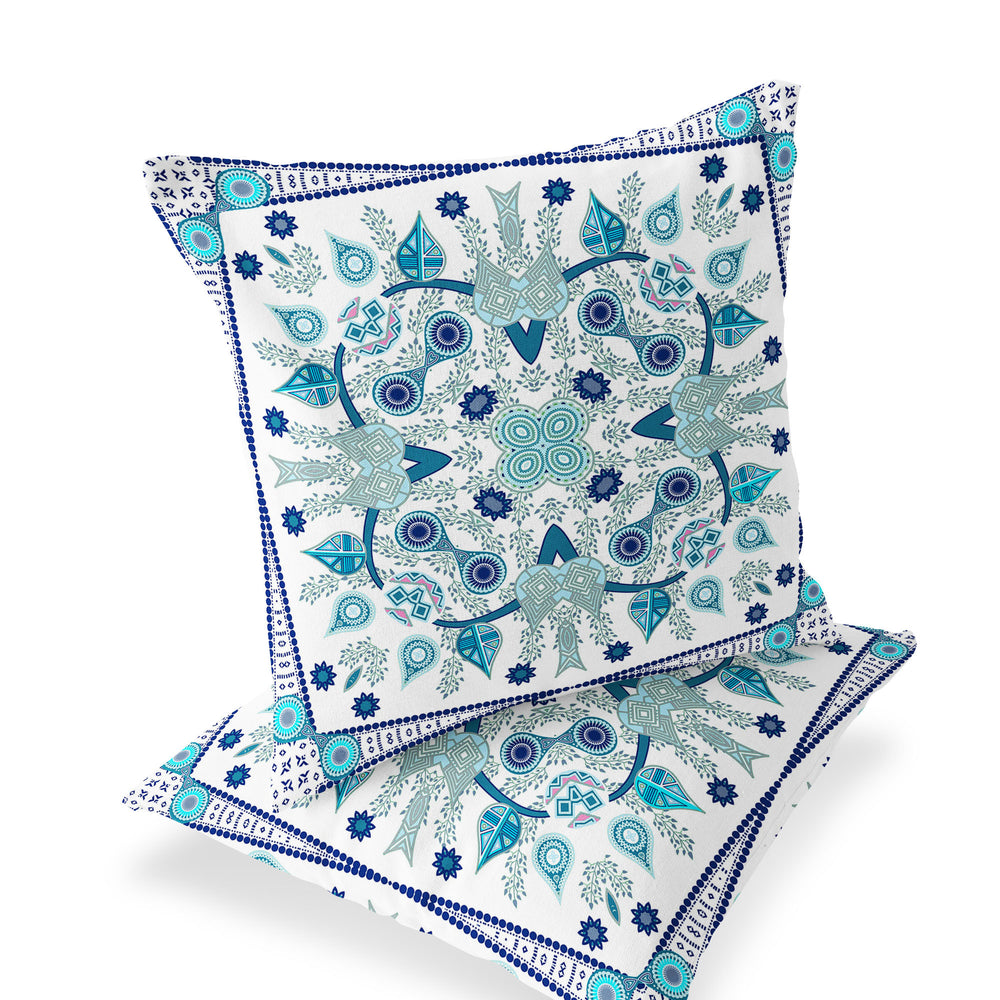Homeroots Set Of Two 16" X 16" Blue And White Blown Seam Paisley Indoor Outdoor Throw Pillow  Polyester 535754