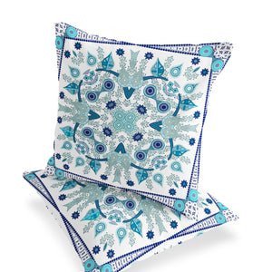Homeroots Set Of Two 16" X 16" Blue And White Blown Seam Paisley Indoor Outdoor Throw Pillow  Polyester 535754