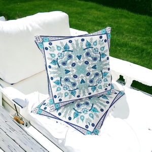 Homeroots Set Of Two 16" X 16" Blue And White Blown Seam Paisley Indoor Outdoor Throw Pillow  Polyester 535754