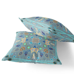 Homeroots Set Of Two 16" X 16" Blue And Gray Blown Seam Paisley Indoor Outdoor Throw Pillow  Polyester 535755