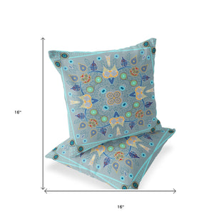 Homeroots Set Of Two 16" X 16" Blue And Gray Blown Seam Paisley Indoor Outdoor Throw Pillow  Polyester 535755