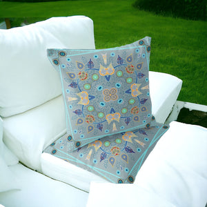 Homeroots Set Of Two 16" X 16" Blue And Gray Blown Seam Paisley Indoor Outdoor Throw Pillow  Polyester 535755