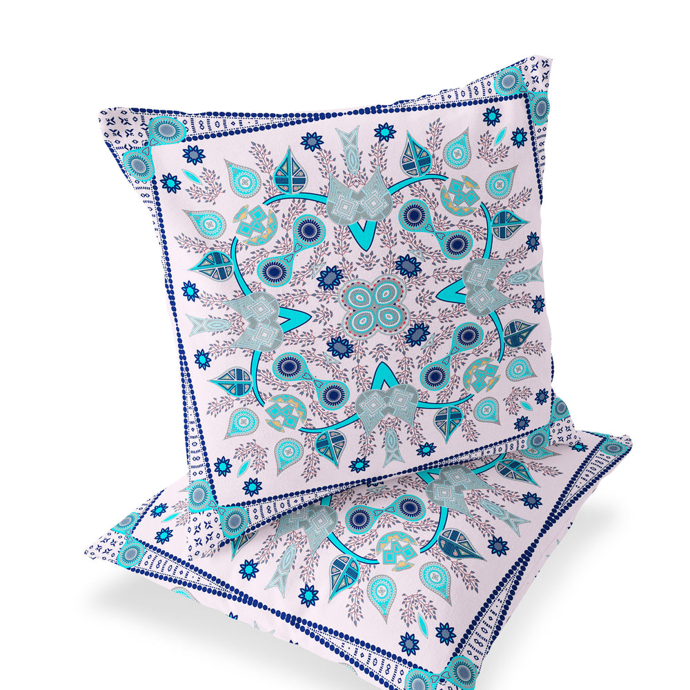 Homeroots Set Of Two 16" X 16" Blue And Pink Blown Seam Paisley Indoor Outdoor Throw Pillow  Polyester 535756