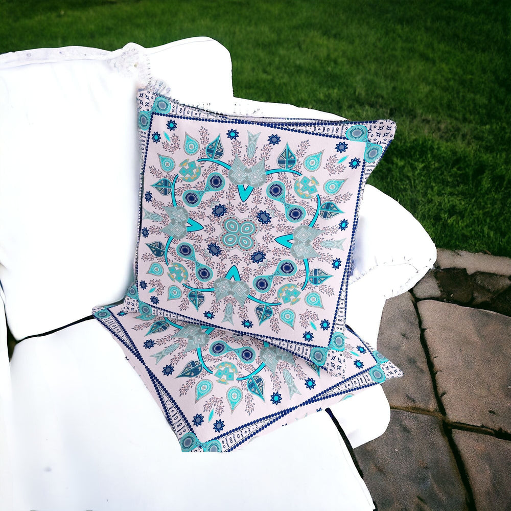 Homeroots Set Of Two 16" X 16" Blue And Pink Blown Seam Paisley Indoor Outdoor Throw Pillow  Polyester 535756