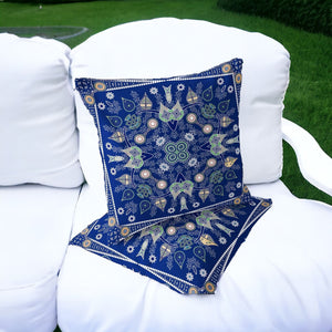 Homeroots Set Of Two 16" X 16" Beige And Blue Blown Seam Paisley Indoor Outdoor Throw Pillow  Polyester 535757