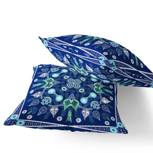 Homeroots Set Of Two 16" X 16" Blue And Green Blown Seam Paisley Indoor Outdoor Throw Pillow  Polyester 535758