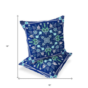 Homeroots Set Of Two 16" X 16" Blue And Green Blown Seam Paisley Indoor Outdoor Throw Pillow  Polyester 535758