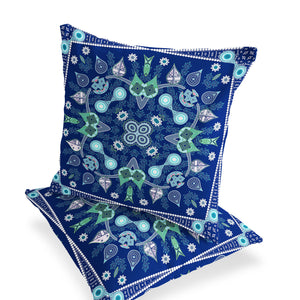 Homeroots Set Of Two 16" X 16" Blue And Green Blown Seam Paisley Indoor Outdoor Throw Pillow  Polyester 535758