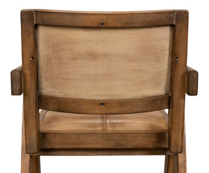 Sarreid Angus Chair - Elegant Pine Design With Rich Brown Finish And Luxurious Brown Leather Upholstery Brown  53576-2
