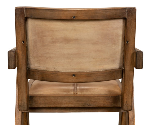 Sarreid Angus Chair - Elegant Pine Design With Rich Brown Finish And Luxurious Brown Leather Upholstery Brown  53576-2