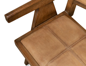Sarreid Angus Chair - Elegant Pine Design With Rich Brown Finish And Luxurious Brown Leather Upholstery Brown  53576-2