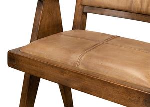 Sarreid Angus Chair - Elegant Pine Design With Rich Brown Finish And Luxurious Brown Leather Upholstery Brown  53576-2