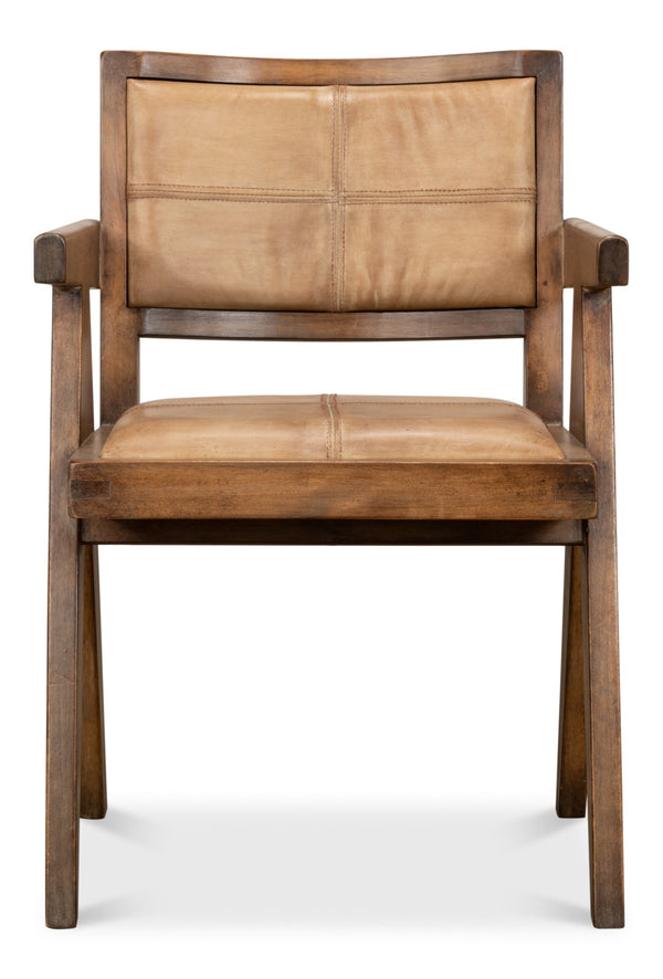 Sarreid Angus Chair - Elegant Pine Design With Rich Brown Finish And Luxurious Brown Leather Upholstery Brown  53576-2