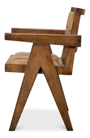 Sarreid Angus Chair - Elegant Pine Design With Rich Brown Finish And Luxurious Brown Leather Upholstery Brown  53576-2