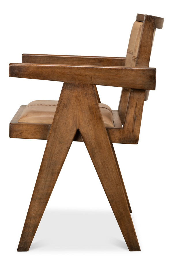 Sarreid Angus Chair - Elegant Pine Design With Rich Brown Finish And Luxurious Brown Leather Upholstery Brown  53576-2