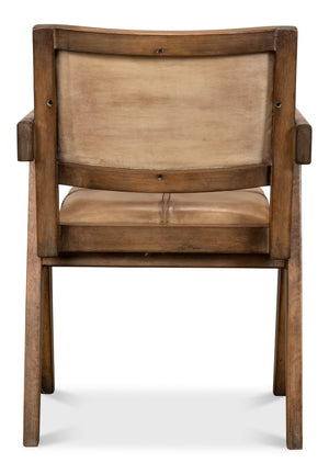 Sarreid Angus Chair - Elegant Pine Design With Rich Brown Finish And Luxurious Brown Leather Upholstery Brown  53576-2