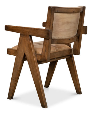 Sarreid Angus Chair - Elegant Pine Design With Rich Brown Finish And Luxurious Brown Leather Upholstery Brown  53576-2