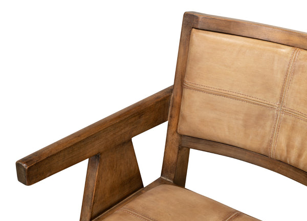 Sarreid Angus Chair - Elegant Pine Design With Rich Brown Finish And Luxurious Brown Leather Upholstery Brown  53576-2