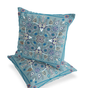 Homeroots Set Of Two 16" X 16" Beige And Blue Blown Seam Paisley Indoor Outdoor Throw Pillow  Polyester 535760