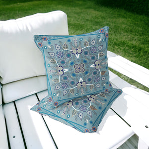 Homeroots Set Of Two 16" X 16" Beige And Blue Blown Seam Paisley Indoor Outdoor Throw Pillow  Polyester 535760