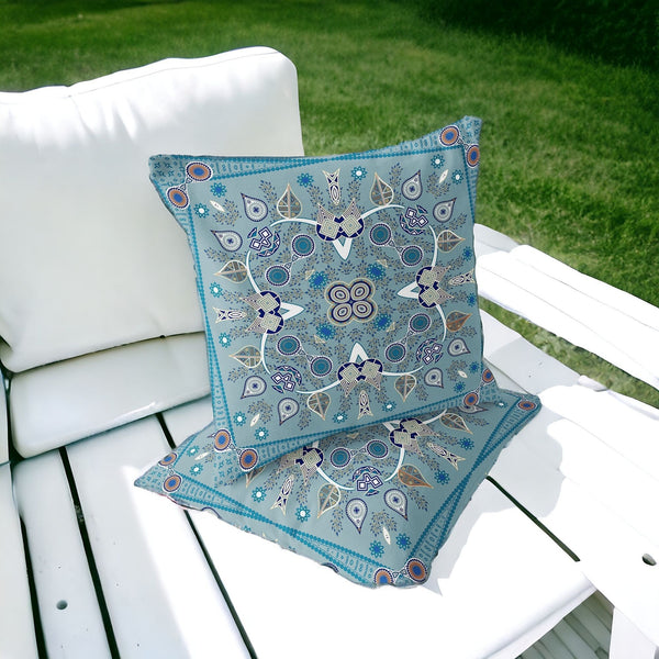 Homeroots Set Of Two 16" X 16" Beige And Blue Blown Seam Paisley Indoor Outdoor Throw Pillow  Polyester 535760