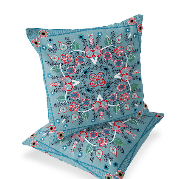 Homeroots Set Of Two 16" X 16" Blue And White Blown Seam Paisley Indoor Outdoor Throw Pillow  Polyester 535761