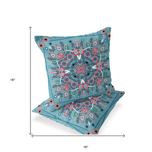 Homeroots Set Of Two 16" X 16" Blue And White Blown Seam Paisley Indoor Outdoor Throw Pillow  Polyester 535761